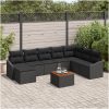 9-delars sofaset för trädgården med kuddar i svart polyrotting och akaciaträ vidaXL 55 x 55 x 37 cm – miniatyr 1