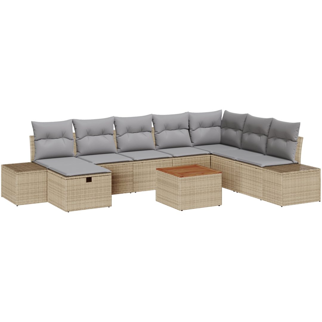 9-delars soffa set med kuddar beige polyrotting vidaXL 55 x 55 x 37 cm – bild 2
