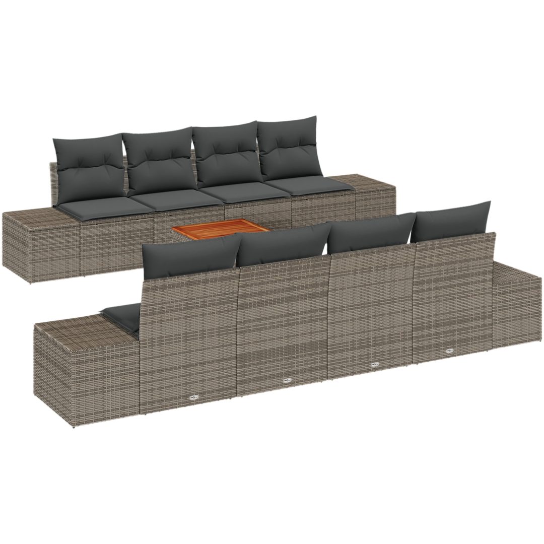 9-delars soffgrupp med kuddar, grå poly-rattan och akacia vidaXL 55 x 55 x 37 cm – bild 2