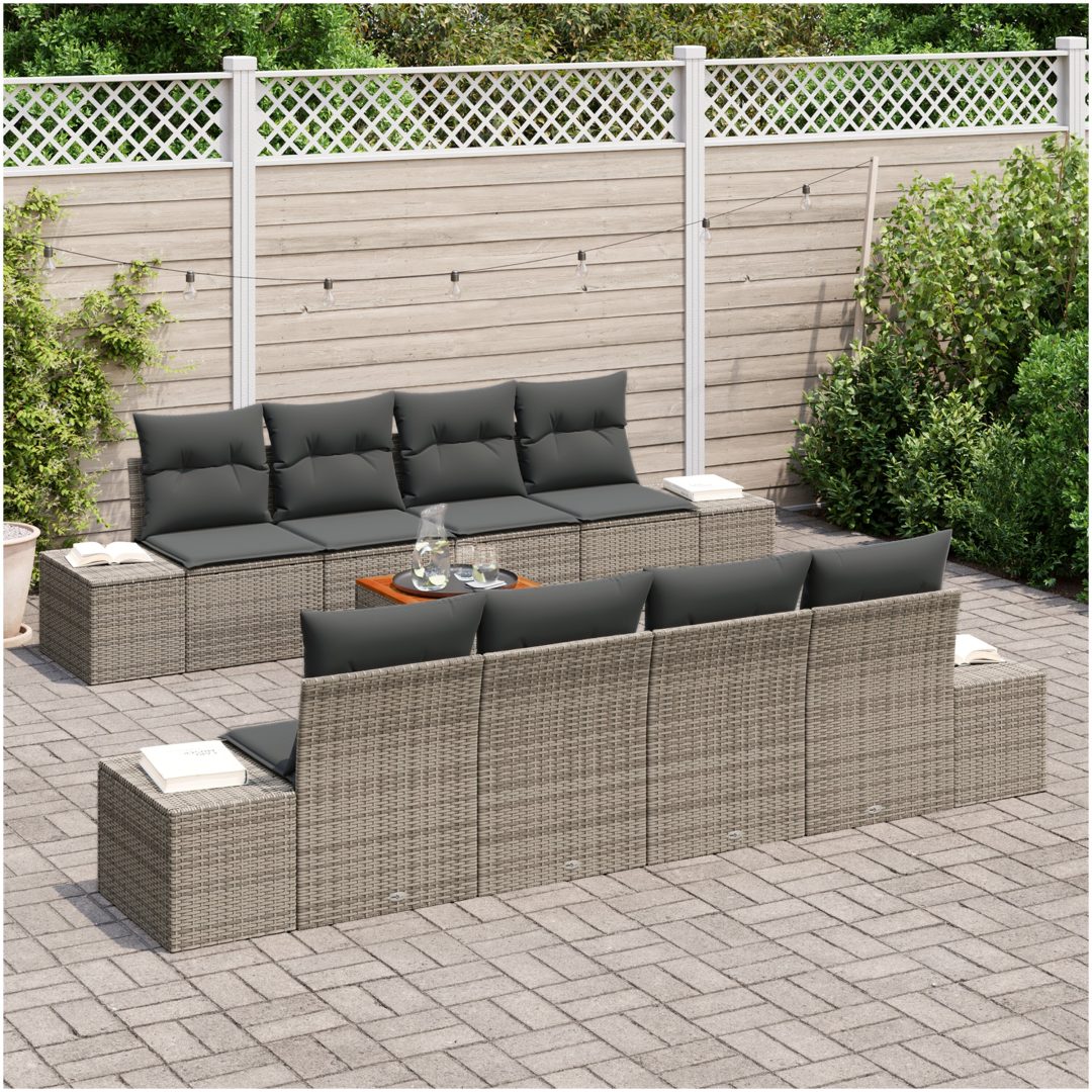 9-delars soffgrupp med kuddar, grå poly-rattan och akacia vidaXL 55 x 55 x 37 cm – bild 3