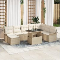 9-delars soffgrupp med kuddar i beige poly-rattan vidaXL
