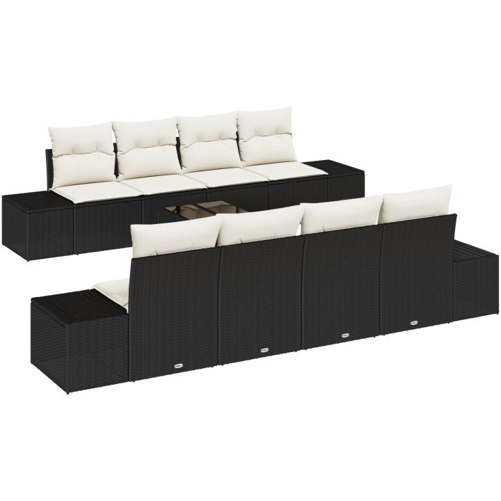 9-delars soffgrupp med kuddar i svart poly rattan vidaXL 55 x 55 x 37 cm – bild 2