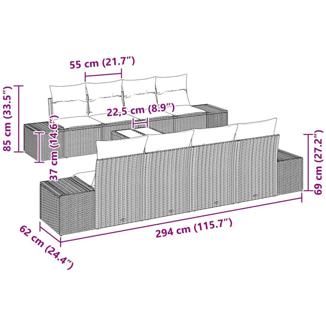 9-delars soffgrupp med kuddar i svart poly rattan vidaXL 55 x 55 x 37 cm – bild 8