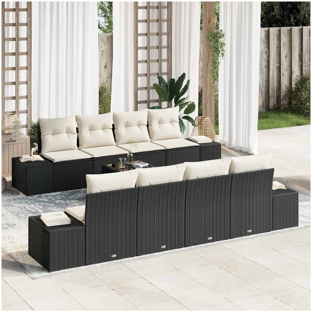 9-delars soffgrupp med kuddar i svart poly rattan vidaXL 55 x 55 x 37 cm