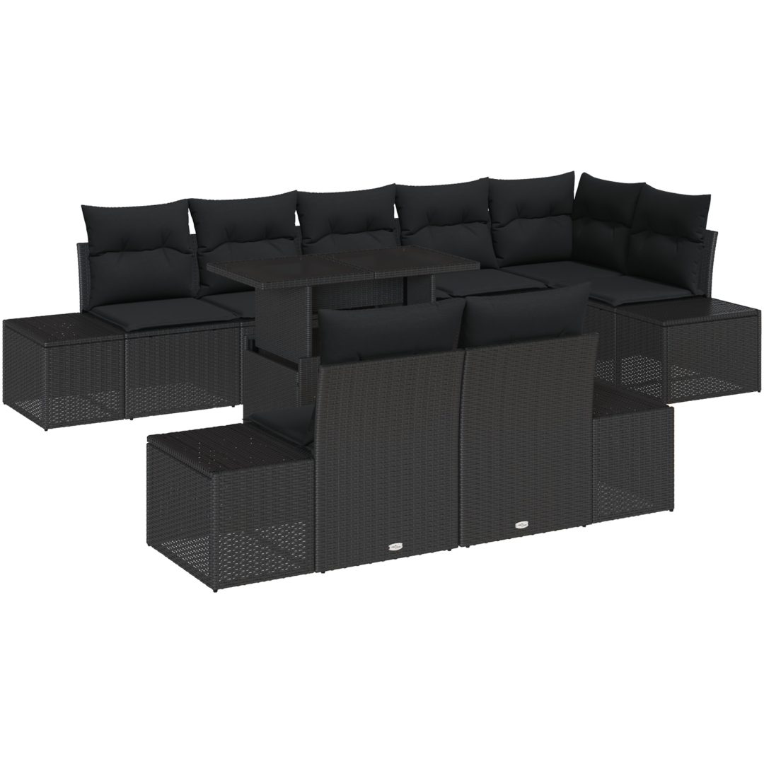 9-delars soffgrupp med kuddar svart polyrotting vidaXL 100 x 55 x 73 cm – bild 2