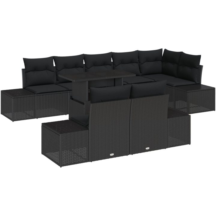 9-delars soffgrupp med kuddar svart polyrotting vidaXL 100 x 55 x 73 cm – bild 2