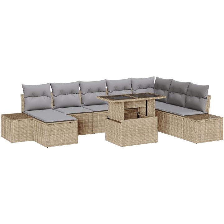 9-delars soffset för trädgården med beige kuddar i polyrotting vidaXL 100 x 55 x 73 cm – bild 2