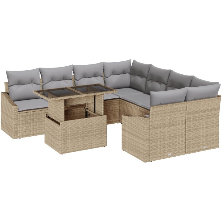 9-delars soffset för trädgården med kuddar, beige polyroting vidaXL 100 x 55 x 73 cm – bild 2