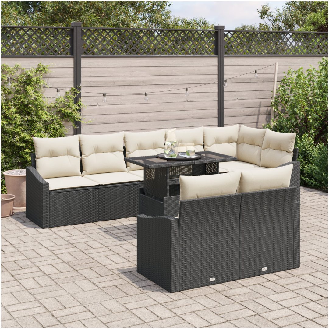 9-delars Soffset med Kuddar Svart Poly Rattan vidaXL 100 x 55 x 73 cm – bild 3