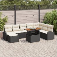 9-delars Trädgårds Dining Set med Kuddar Svart Poly Rattan Akacia vidaXL