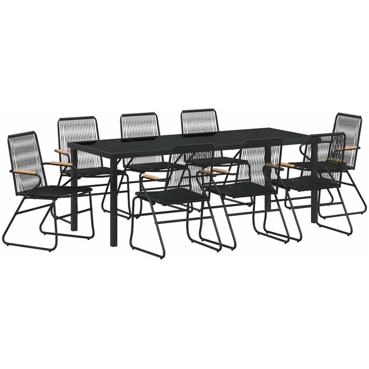 9 Delars Trädgårds Matbord Set i Svart PVC Rattan vidaXL 200 x 80 x 73 cm – bild 2