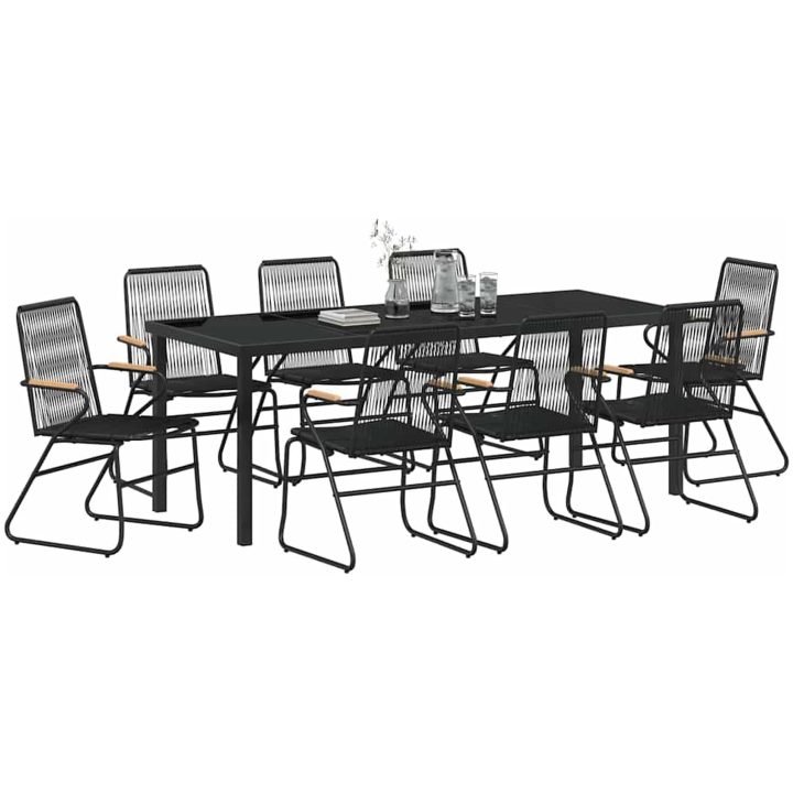 9 Delars Trädgårds Matbord Set i Svart PVC Rattan vidaXL 200 x 80 x 73 cm – bild 3