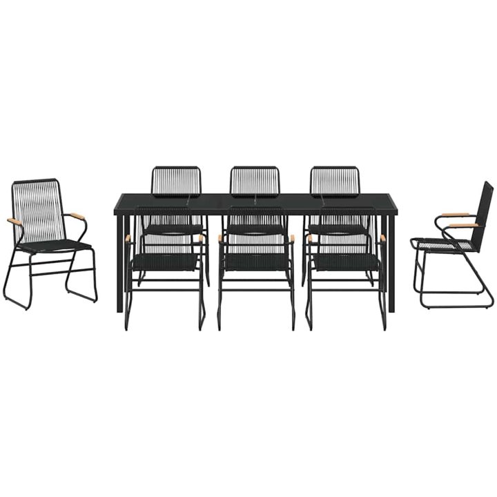 9 Delars Trädgårds Matbord Set i Svart PVC Rattan vidaXL 200 x 80 x 73 cm – bild 7