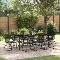 9 Delars Trädgårds Matbord Set i Svart PVC Rattan vidaXL