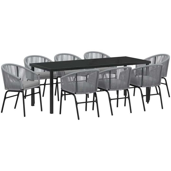 9-delars Trädgårds-matbordset i grå poly-rattan vidaXL 200 x 80 x 73 cm – bild 2