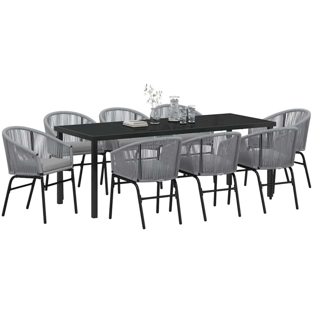 9-delars Trädgårds-matbordset i grå poly-rattan vidaXL 200 x 80 x 73 cm – bild 3