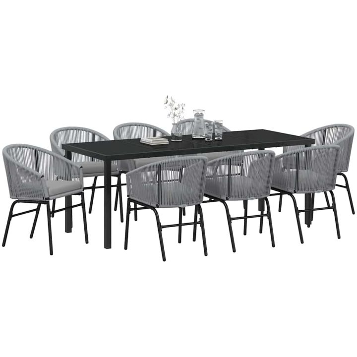 9-delars Trädgårds-matbordset i grå poly-rattan vidaXL 200 x 80 x 73 cm – bild 3