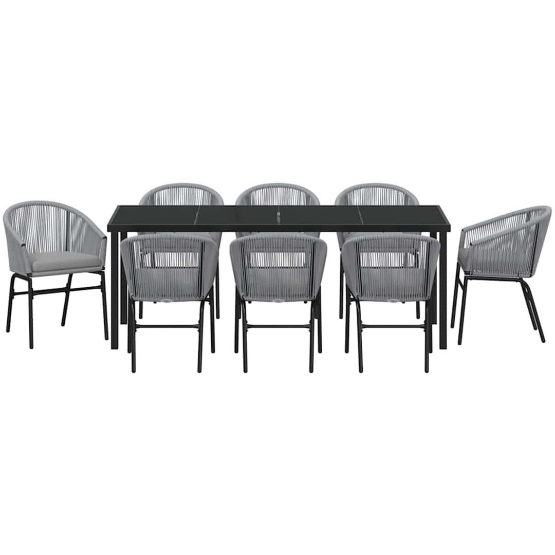 9-delars Trädgårds-matbordset i grå poly-rattan vidaXL 200 x 80 x 73 cm – bild 7