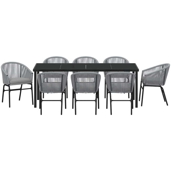 9-delars Trädgårds-matbordset i grå poly-rattan vidaXL 200 x 80 x 73 cm – bild 7
