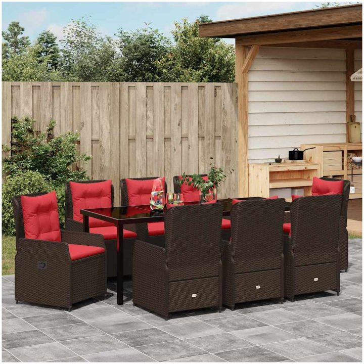 9 Delars Trädgårds Matgrupp Brun Poly Rattan vidaXL 200 x 80 x 73 cm – bild 4