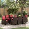 9 Delars Trädgårds Matgrupp Brun Poly Rattan vidaXL 200 x 80 x 73 cm – miniatyr 1
