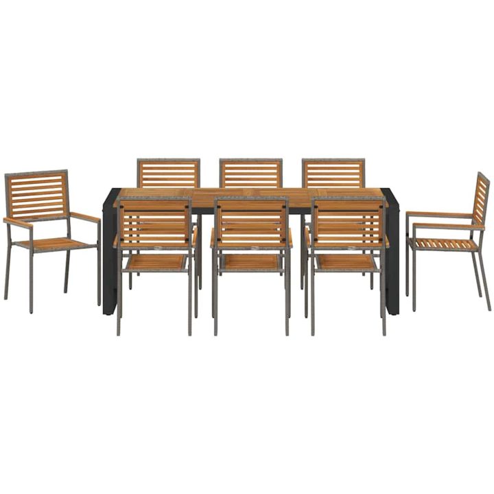 9-delars trädgårds matgrupp grå poly rattan akacia vidaXL 8 - Sits – bild 7