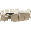 9-delars trädgårds matgrupp med kuddar - Beige poly-rattan. vidaXL 200 x 80 x 73 cm – miniatyr 2