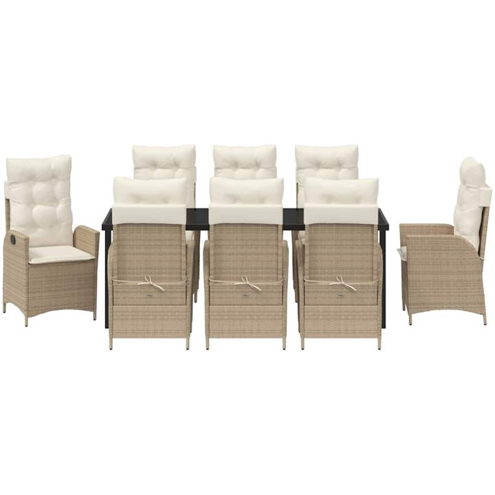 9-delars trädgårds matgrupp med kuddar - Beige poly-rattan. vidaXL 200 x 80 x 73 cm – bild 7