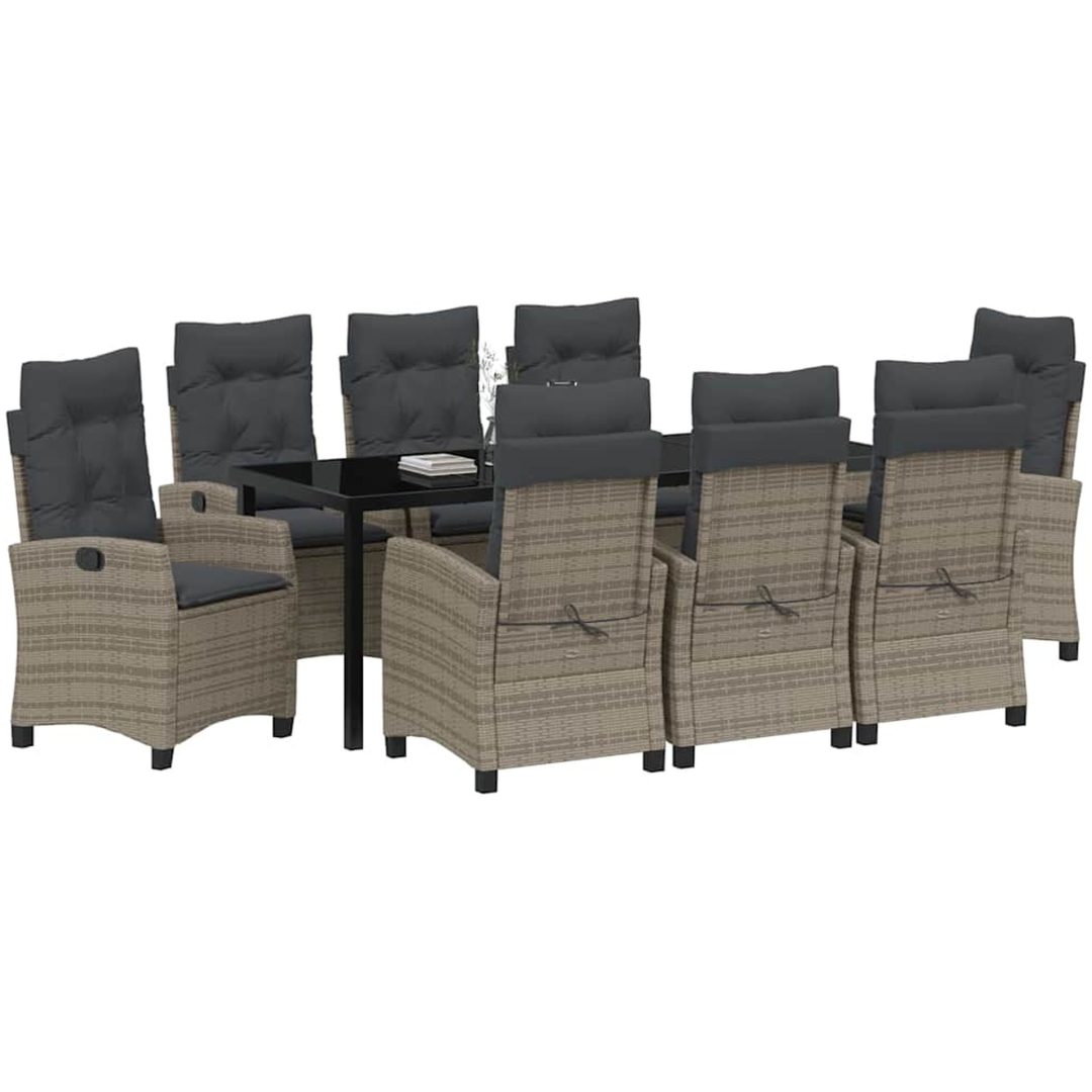 9 Delars Trädgårds Matgrupp med Kuddar - Grå Poly Rattan vidaXL 200 x 80 x 73 cm – bild 3