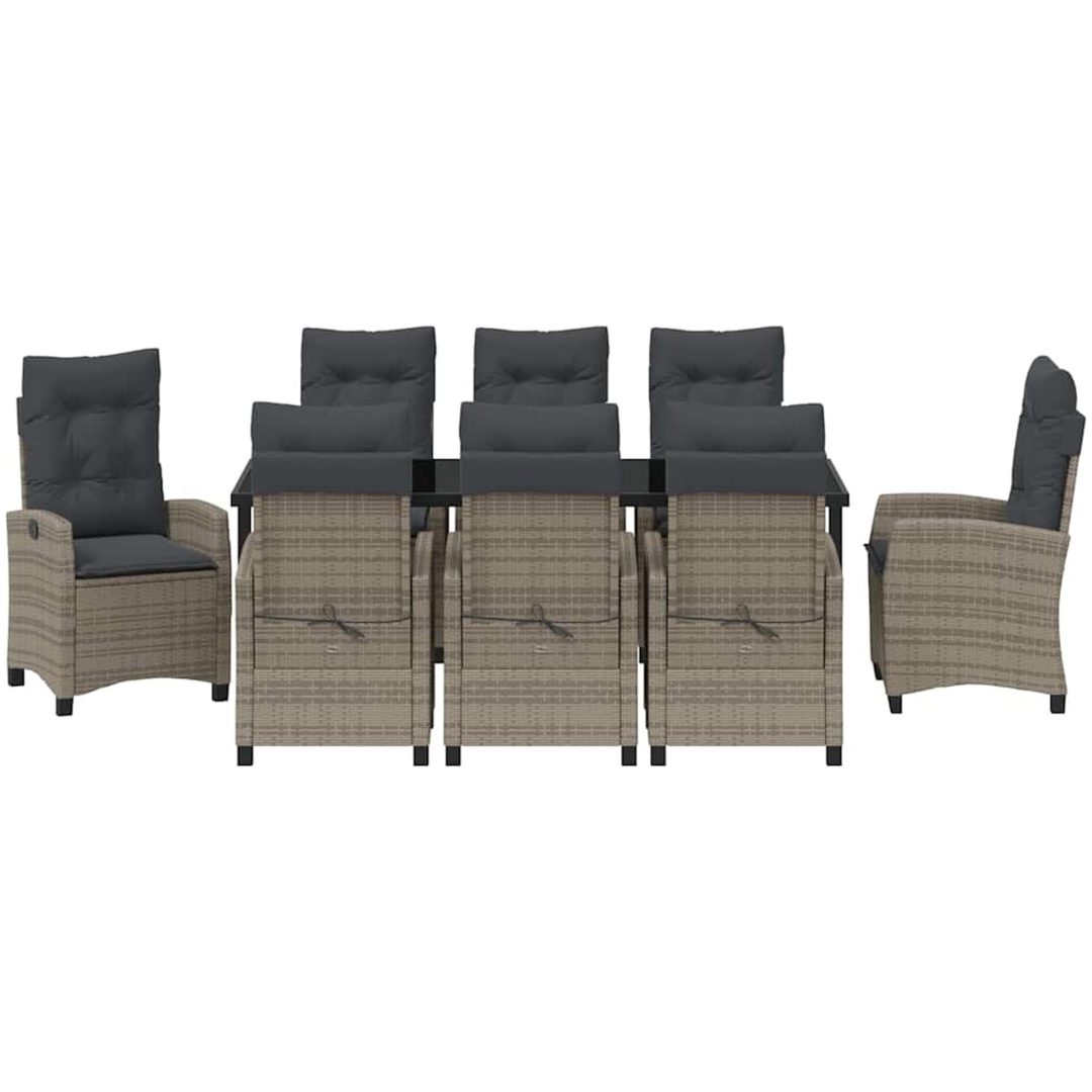 9 Delars Trädgårds Matgrupp med Kuddar - Grå Poly Rattan vidaXL 200 x 80 x 73 cm – bild 7