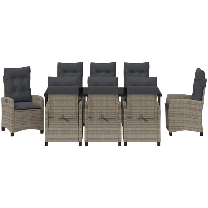 9 Delars Trädgårds Matgrupp med Kuddar - Grå Poly Rattan vidaXL 200 x 80 x 73 cm – bild 7