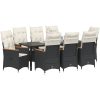 9-delars trädgårds matgrupp med kuddar i svart poly rattan vidaXL 200 x 80 x 73 cm – miniatyr 3