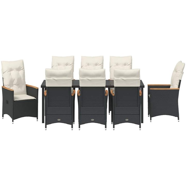 9-delars trädgårds matgrupp med kuddar i svart poly rattan vidaXL 200 x 80 x 73 cm – bild 7