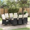 9-delars trädgårds matgrupp med kuddar i svart poly rattan vidaXL 200 x 80 x 73 cm – miniatyr 1
