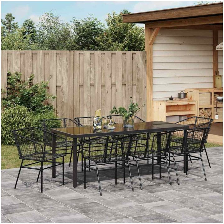 9-delars trädgårds matgrupp svart poly rattan vidaXL Standard – bild 4