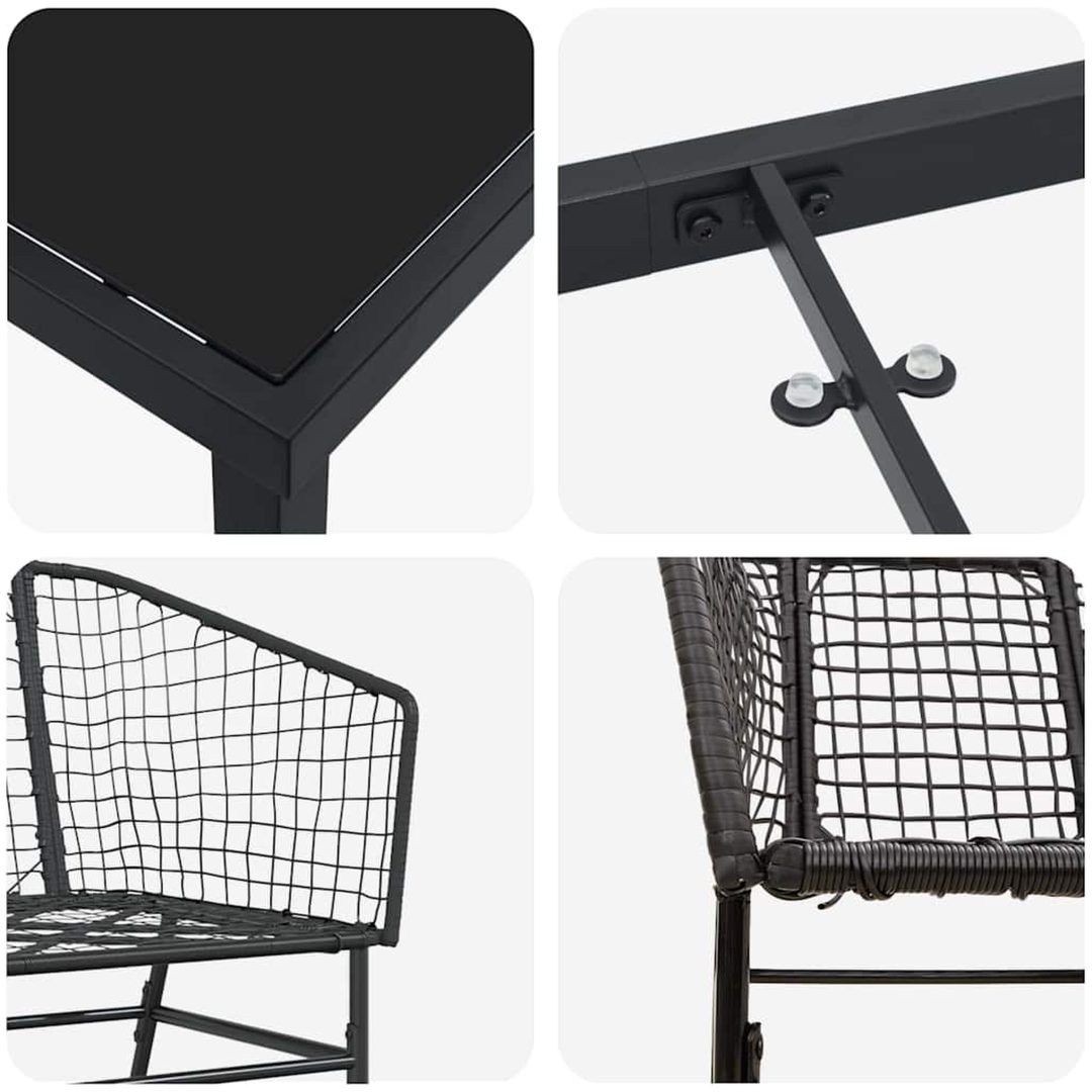 9-delars trädgårds matgrupp svart poly rattan vidaXL Standard – bild 8