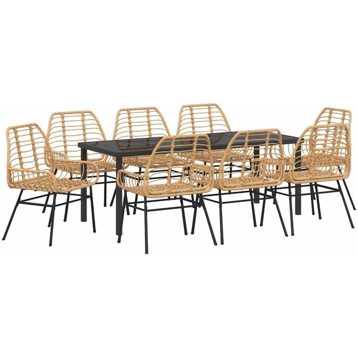9 Delars Trädgårds Matsalsset Brun Poly Rattan vidaXL 200 x 80 x 73 cm – bild 2