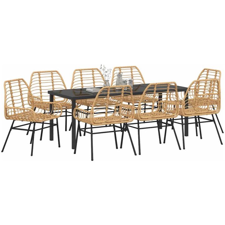 9 Delars Trädgårds Matsalsset Brun Poly Rattan vidaXL 200 x 80 x 73 cm – bild 3