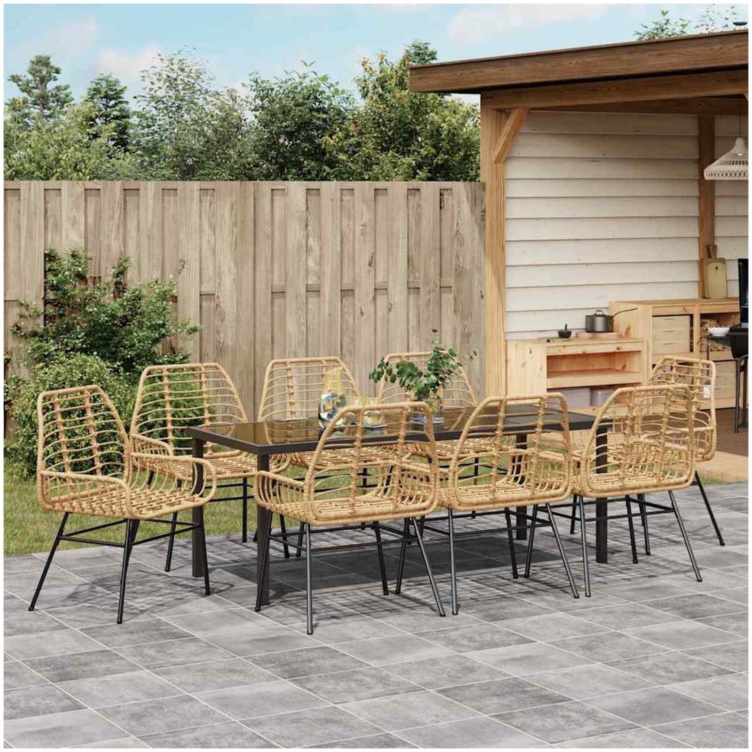 9 Delars Trädgårds Matsalsset Brun Poly Rattan vidaXL 200 x 80 x 73 cm – bild 4