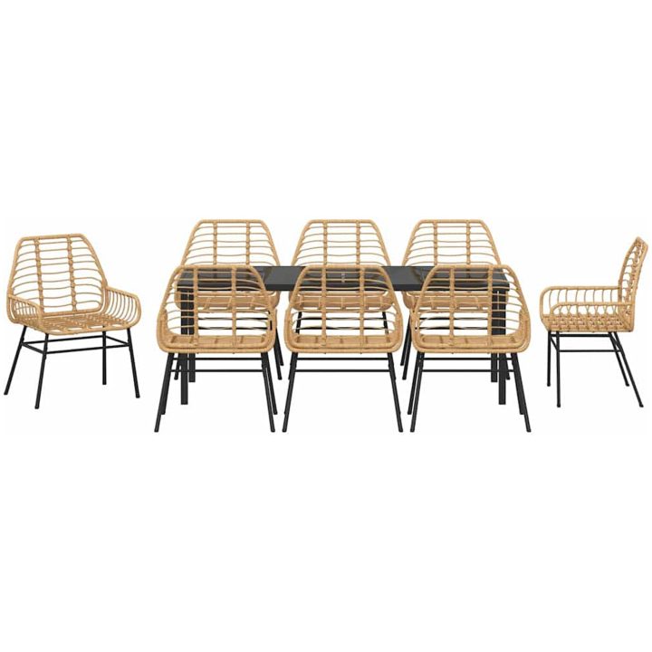9 Delars Trädgårds Matsalsset Brun Poly Rattan vidaXL 200 x 80 x 73 cm – bild 7