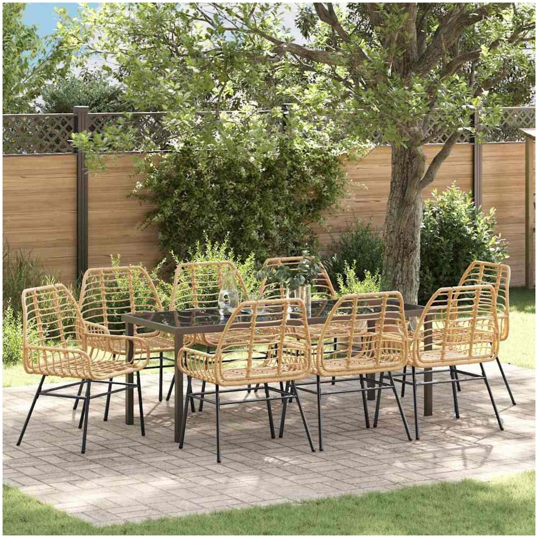 9 Delars Trädgårds Matsalsset Brun Poly Rattan vidaXL 200 x 80 x 73 cm