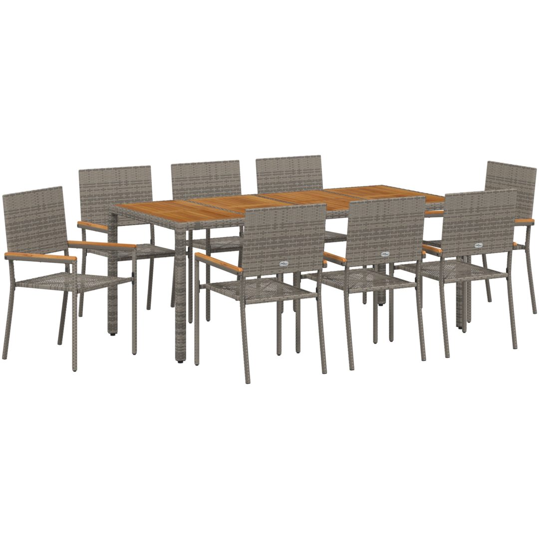 9 Delars Trädgårds matsalsset Grå Poly Rattan vidaXL 8 - Sits – bild 2