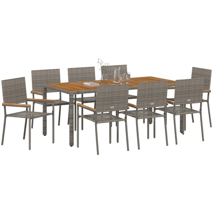 9 Delars Trädgårds matsalsset Grå Poly Rattan vidaXL 8 - Sits – bild 3