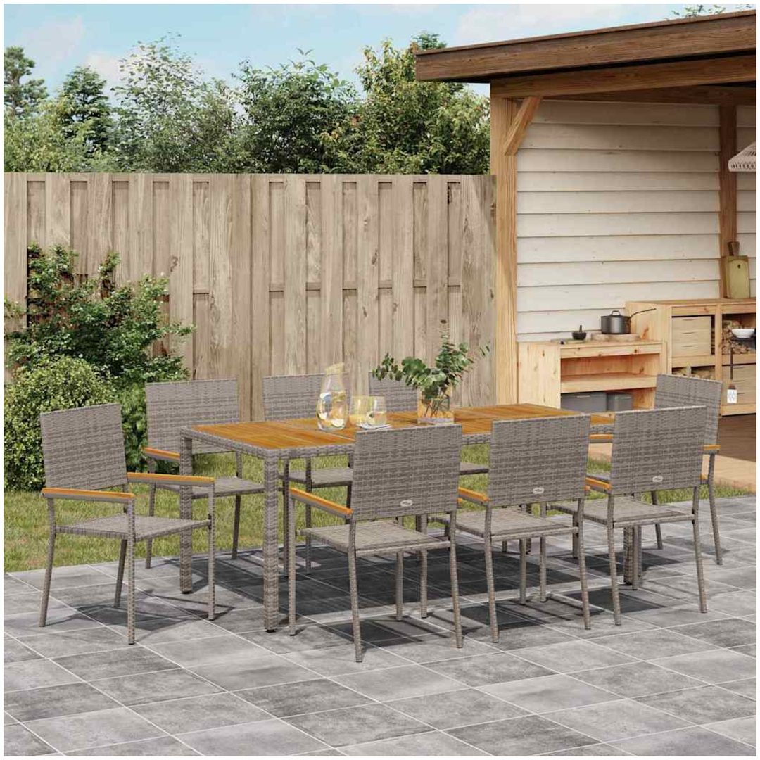 9 Delars Trädgårds matsalsset Grå Poly Rattan vidaXL 8 - Sits – bild 4