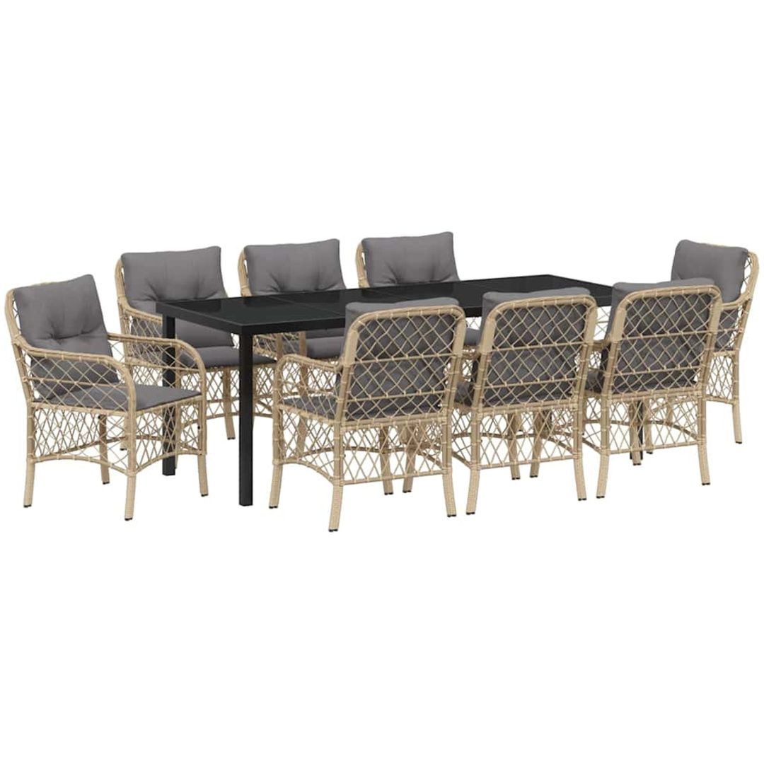 9-delars trädgårds matsalsset med kuddar, beige poly rattan. vidaXL 200 x 80 x 73 cm – bild 2