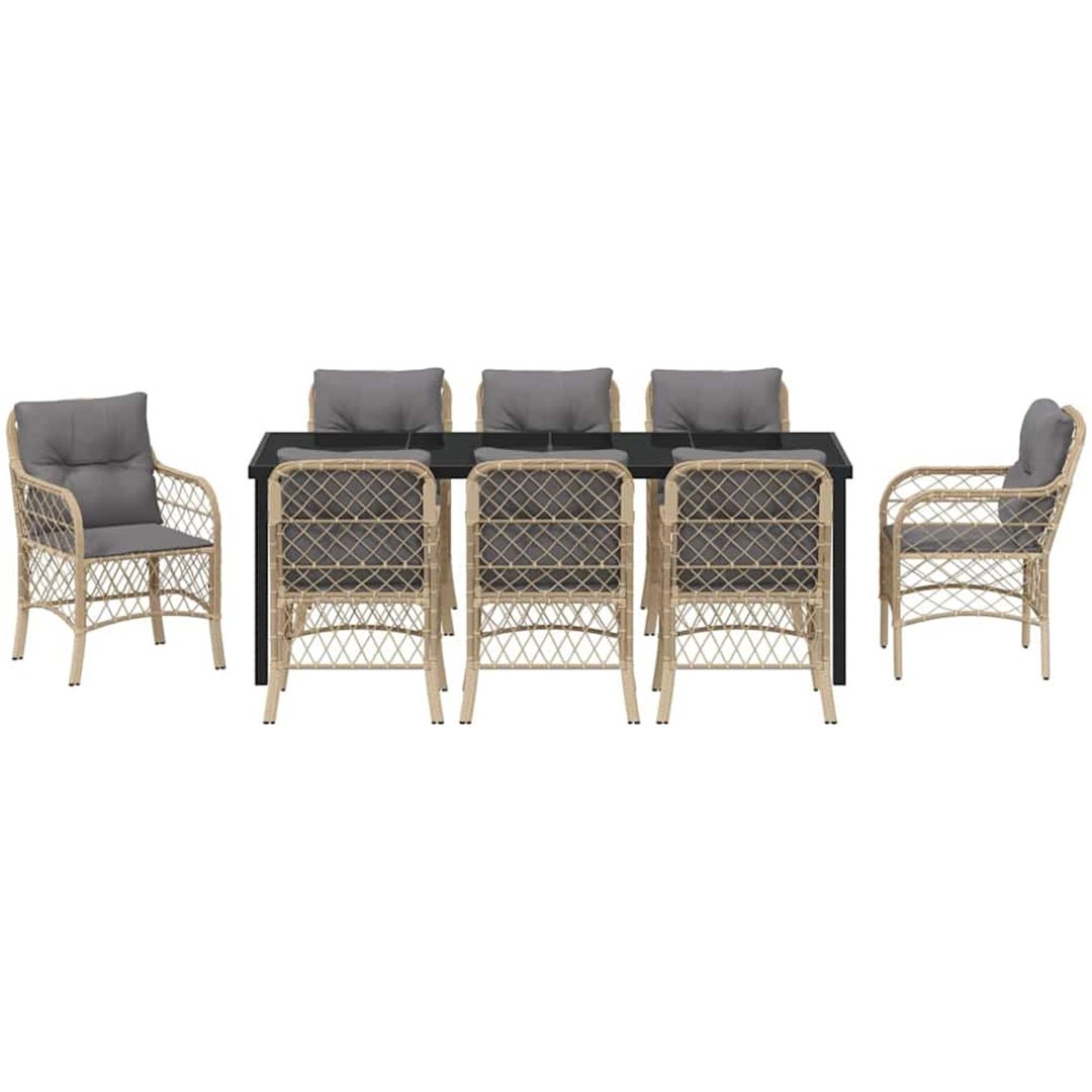 9-delars trädgårds matsalsset med kuddar, beige poly rattan. vidaXL 200 x 80 x 73 cm – bild 7