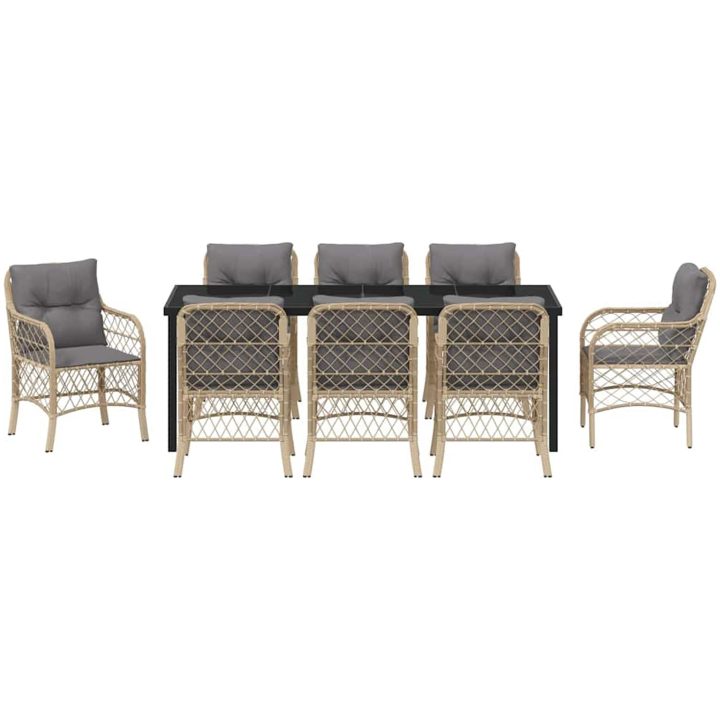 9-delars trädgårds matsalsset med kuddar, beige poly rattan. vidaXL 200 x 80 x 73 cm – bild 7