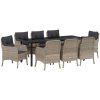 9-delars trädgårds-matsalsset med kuddar Ljusgrå Poly Rattan vidaXL 200 x 80 x 73 cm – miniatyr 2