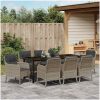 9-delars trädgårds-matsalsset med kuddar Ljusgrå Poly Rattan vidaXL 200 x 80 x 73 cm – miniatyr 4