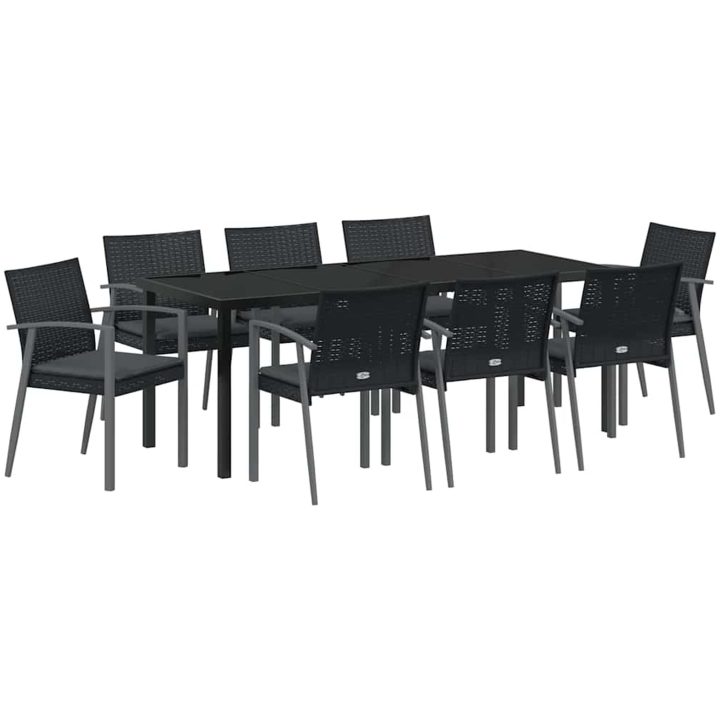 9-delars trädgårds matsalsset med kuddar svart poly rattan vidaXL 8 - Sits – bild 2